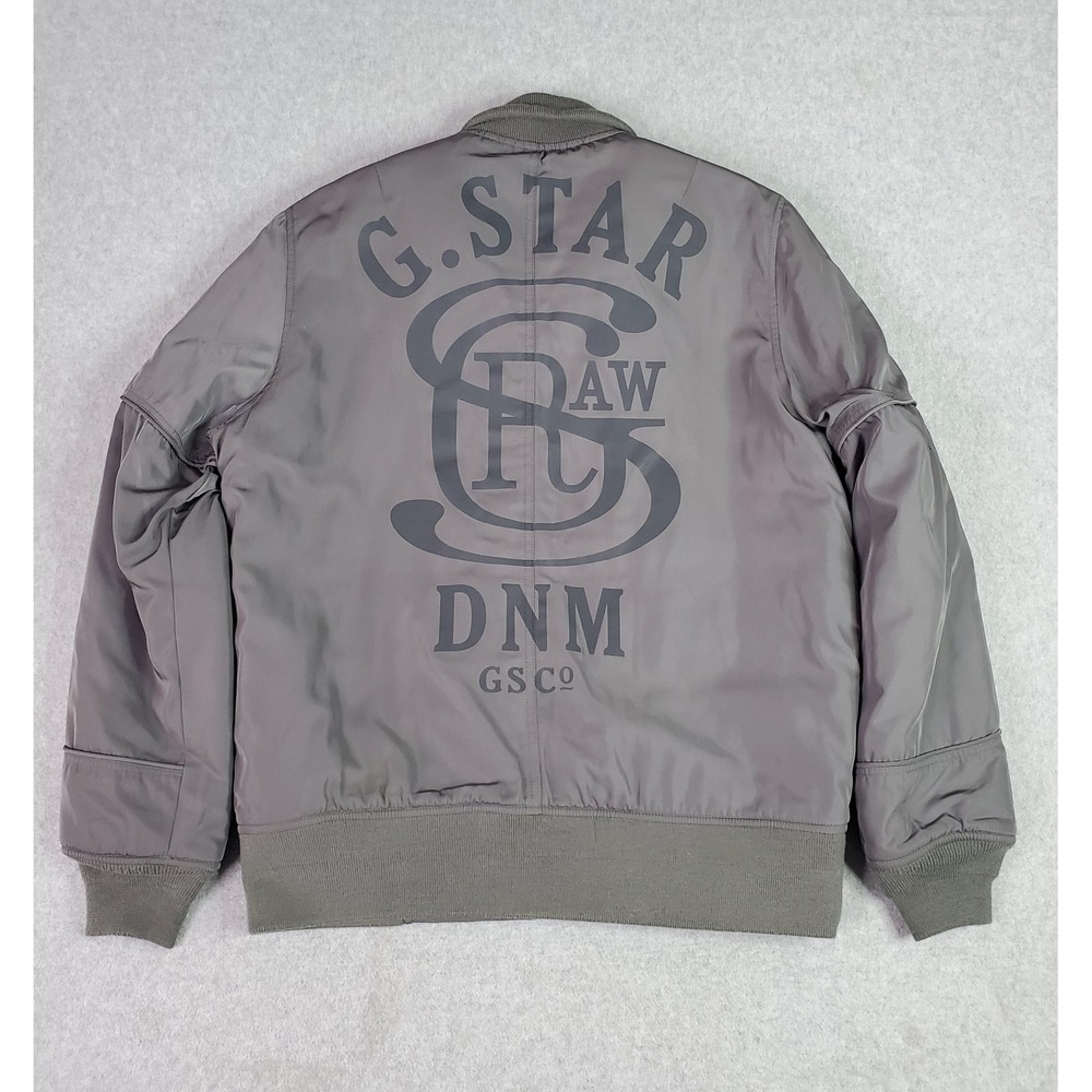 G-Star Raw Co Army Art Bomber Jacket Mens Large Gray Logo Quilted Insulated Zip
